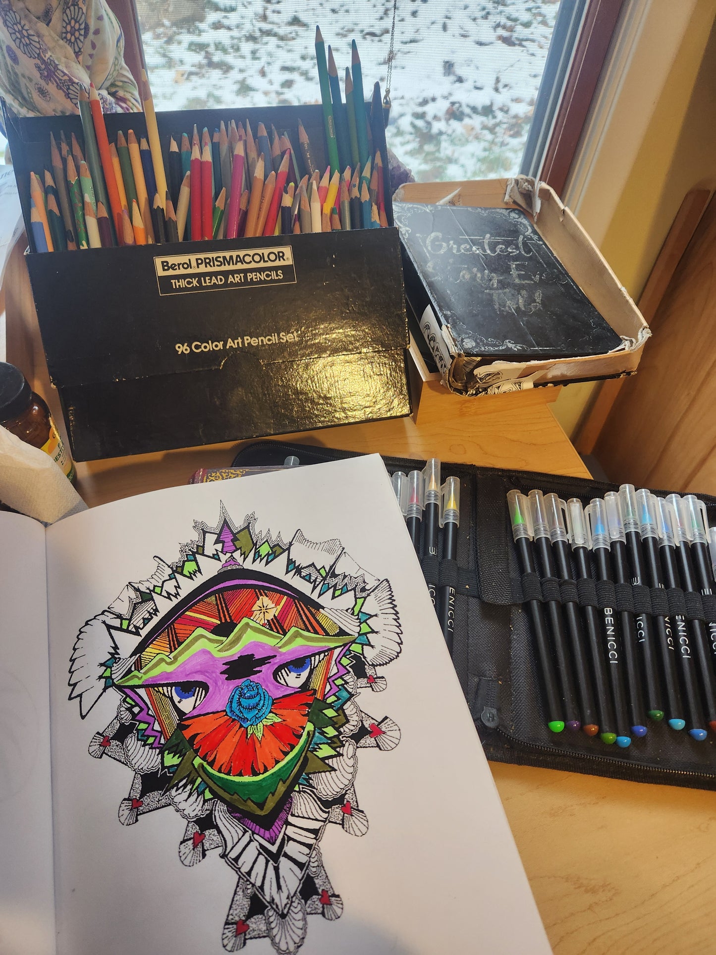 A Trippy Clown with a Rose Nose  Original Coloring Page by Ron Morley instant pdf download - 1 page